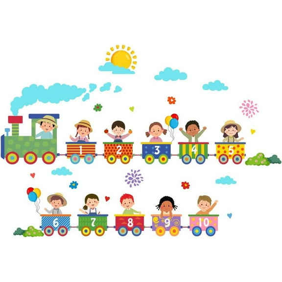 Carton s Train Wall Sticker Arabic Numerals Wall Decal Cloud Sun Decals Nursery Wall Stickers Vinyl Art