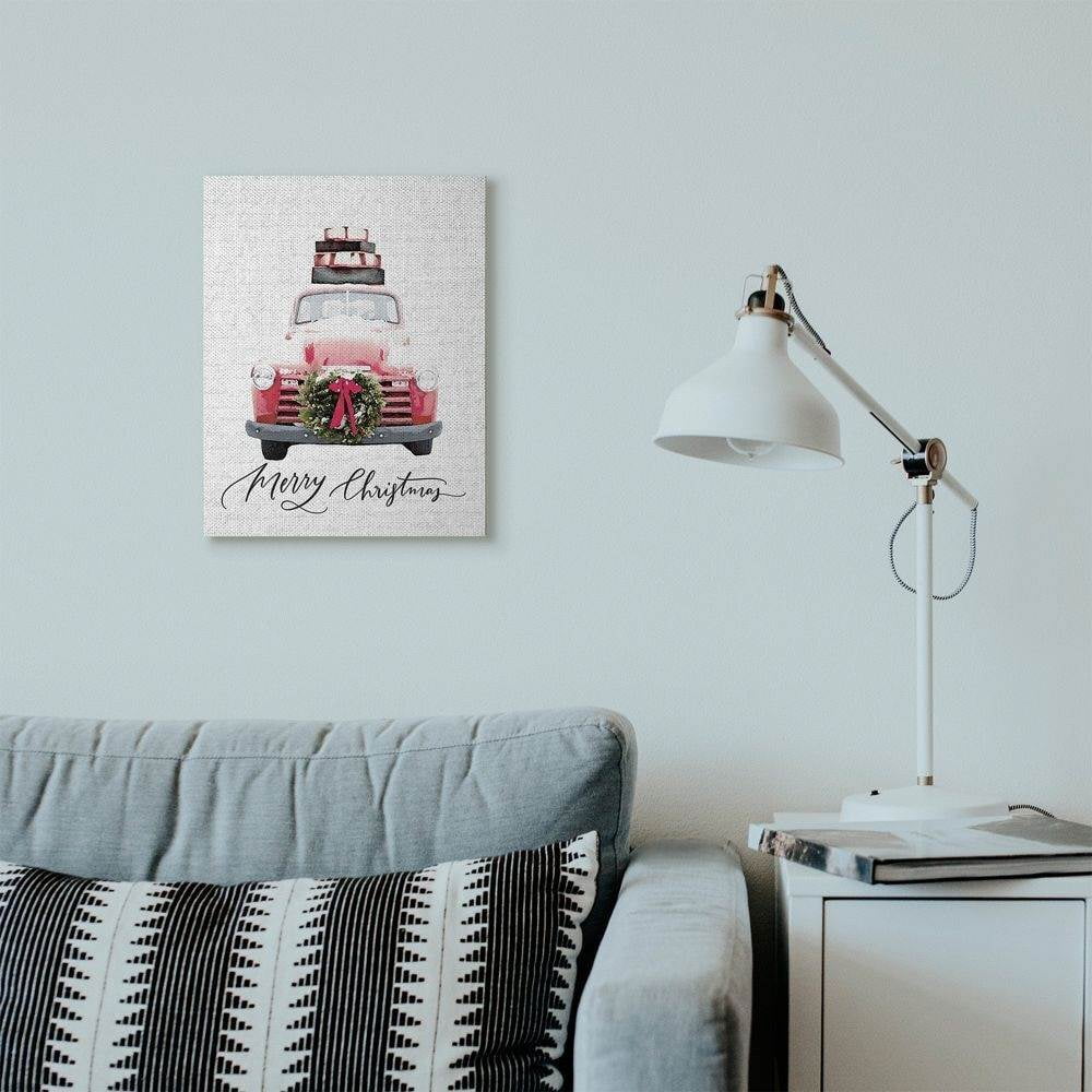 Stupell Industries Merry Christmas Red Truck Holiday DesignCanvas Wall Art By Artist Lettered and Lined