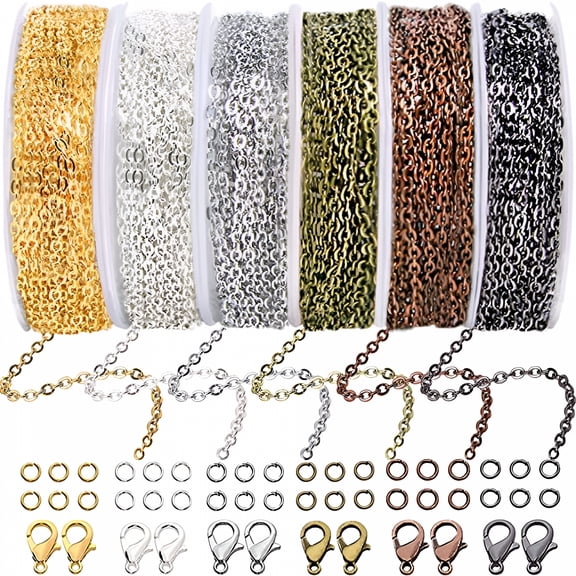 DESIGNICE 60 Feet Necklace Chains for Jewelry Making Supplies,Link Chain Rolls for Necklaces Earrings Bracelets Craft Findings 6 Colors 2mm Gold Silver Plated Metal Jewelry Making Kit
