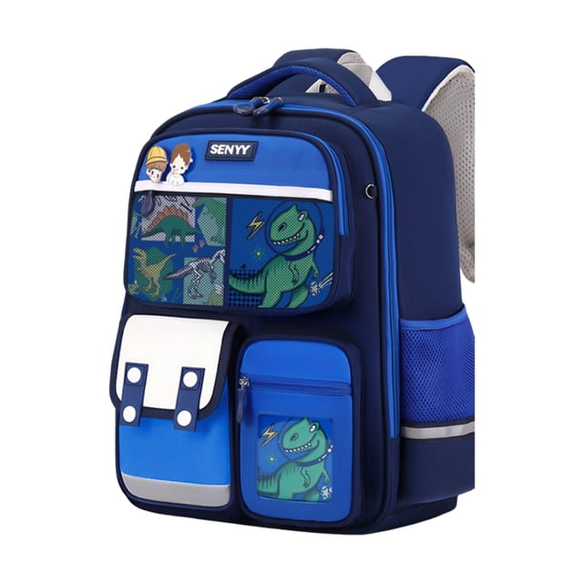 GPOECD Sac à Dos Scolaire Grande Capacité à Imprimé Dinosaure pour Garçons de la 3e à la 6e Année Tissu Résistant à l'Eau avec Multiples Poches et Compartiments 03_bleu Ciel, Taille Unique