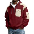 thumbnail image 2 of LWavelet Hoodies For Men Big And Tall Winter Waffle Quarter Zip Pullover Casual Fall Sweatshirts With Pocket Streetwear Outfit Wine M, 2 of 4