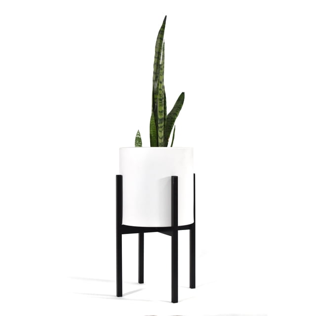 Maceta Cilindro Blanco Moderna Base De Metal Negra Interior/ext Macetas y maceteros Estilo moderno elegante y minimalista