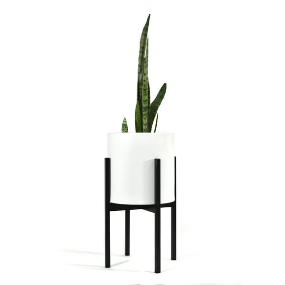 Maceta Cilindro Blanco Moderna Base De Metal Negra Interior/ext Macetas y maceteros Estilo moderno elegante y minimalista