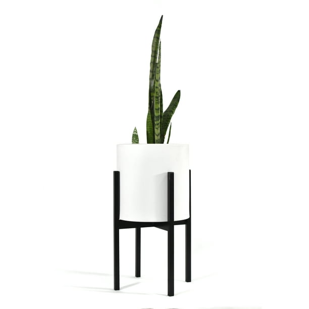 Maceta Cilindro Blanco Moderna Base De Metal Negra Interior/ext Macetas y maceteros Estilo moderno elegante y minimalista