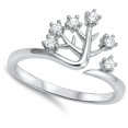 thumbnail image 4 of CHOOSE YOUR COLOR Open White CZ Leaves Tree of Life Ring .925 Sterling Silver Band Female Size 9, 4 of 4