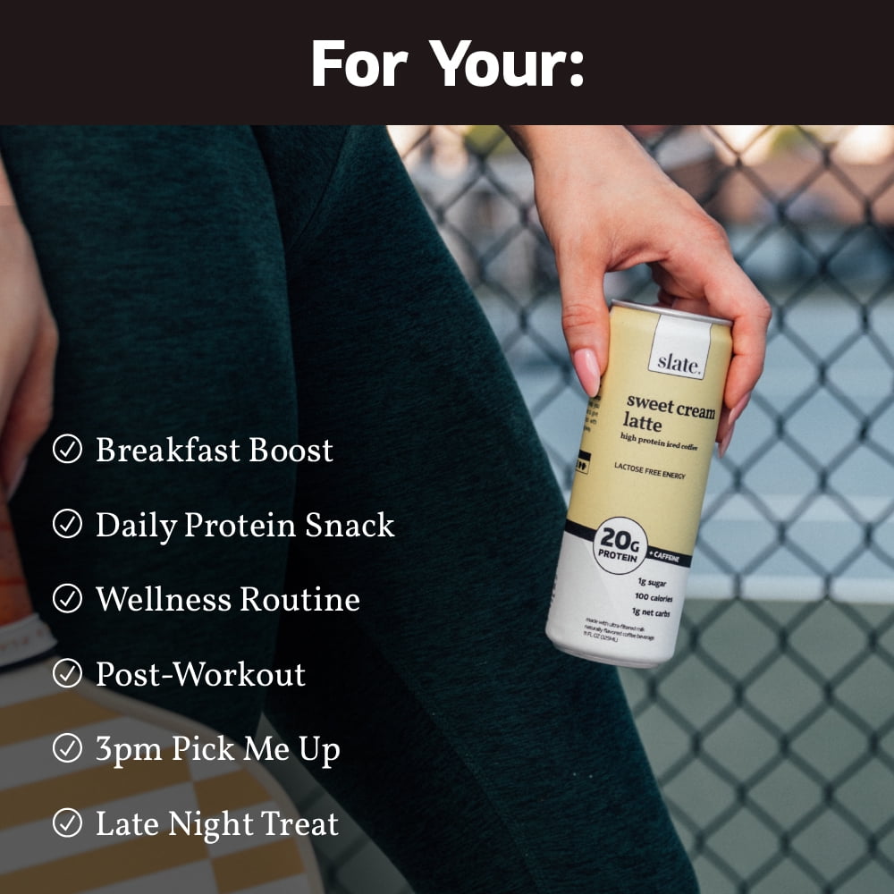 (2 pack) Slate Milk Sweet Cream Latte, High Protein Iced Coffee, 20g Protein, 11 fl oz Can, Ready to Drink