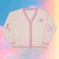 thumbnail image 2 of Cárdigan Lover con bordado de estrellas y corazón rosa, suave y acogedor, de punto, estilo vintage, otoño-invierno 1989, 2 of 5
