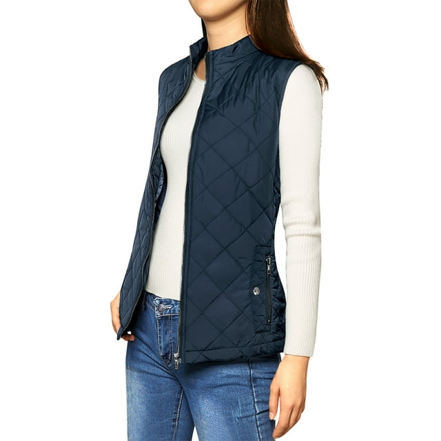 INSPIRE CHIC Gilet Léger à Col Montant pour Femmes, Veste Matelassée à Fermeture Éclair