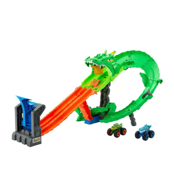 Pista de Juguete Mattel Hot Wheels Tiburones vs. Dinosaurios Destrucción del Dragón
