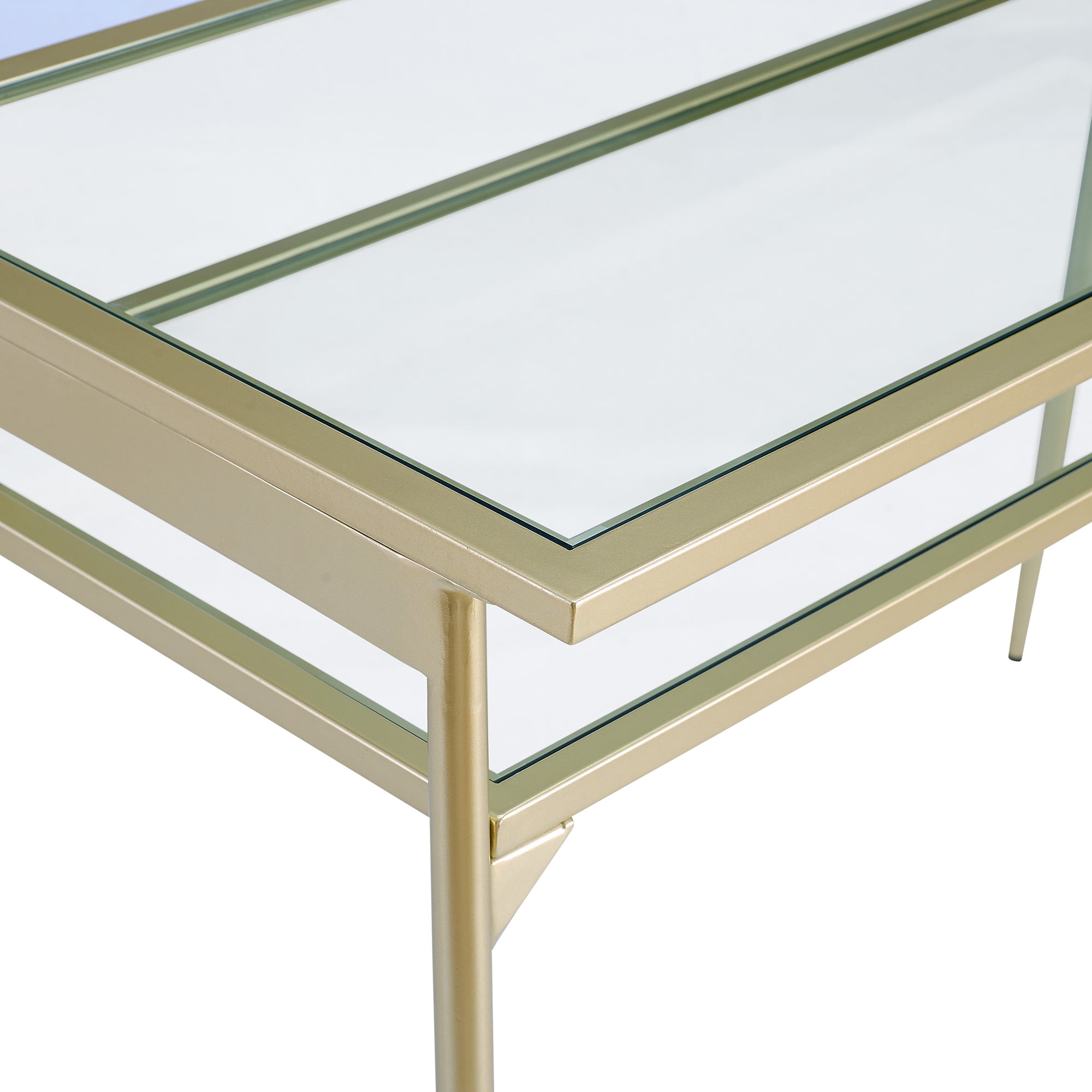 Walker Edison Modern Glass Tiered Writing Desk, Gold