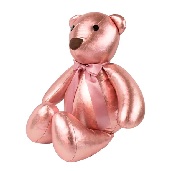 Oso de Peluche Fredo 40 cm Artesanal con Rosa Metálico - Hecho en México