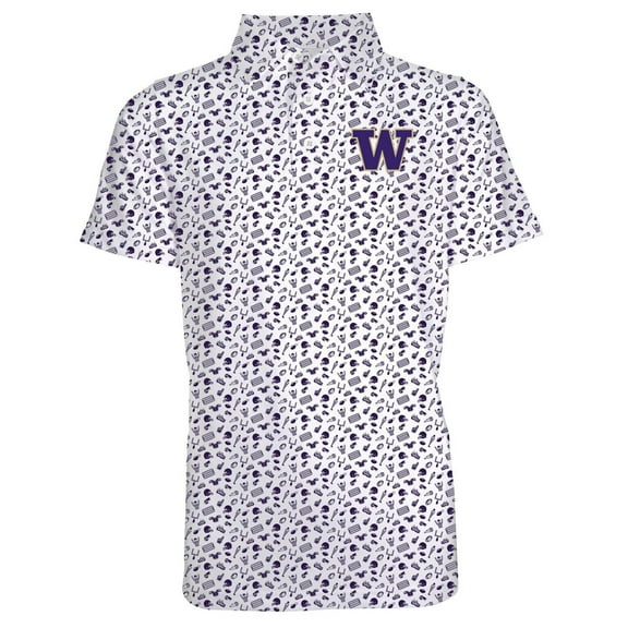 Toddler Garb White/Purple Washington Huskies Tom Allover Print Performance Polo