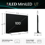 Hisense 100 Class U7 Series Mini-LED ULED 4K UHD Google Smart TV (100U75QG، موديل 2025) - QLED، أصلي 165 هرتز، Dolby Vision IQ، Dolby Atmos، ما يصل إلى 3000 شمعة في المتر المربع، IMAX محسّن