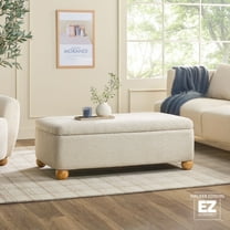Walker Edison Contemporary Bouclé Easy Assembly Large Storage Ottoman, Ivory