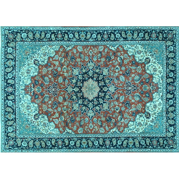 Ahgly Company Indoor Rectangle Medallion Light Blue Traditional Area Rugs, 8' x 12'