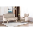 thumbnail image 2 of Small Loveseat Settee Upholstered Sofa Couch Banquette Bench Ottoman with Backrest and Golden Metal Legs for Dining Room Living Room Bedroom, 2 of 6