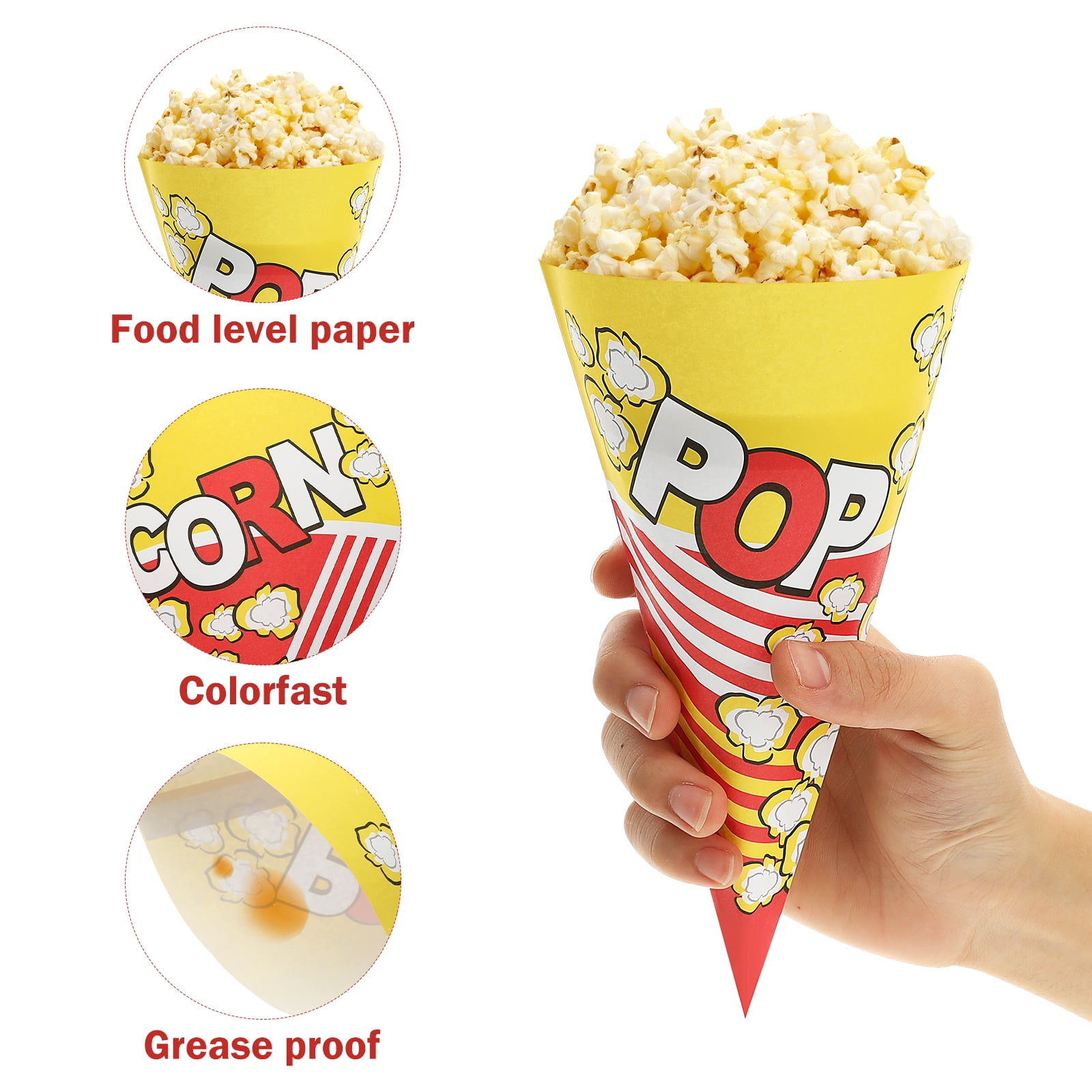 50pcs Paper Popcorn Bags Cone Shaped Popcorn Treat Bags Party