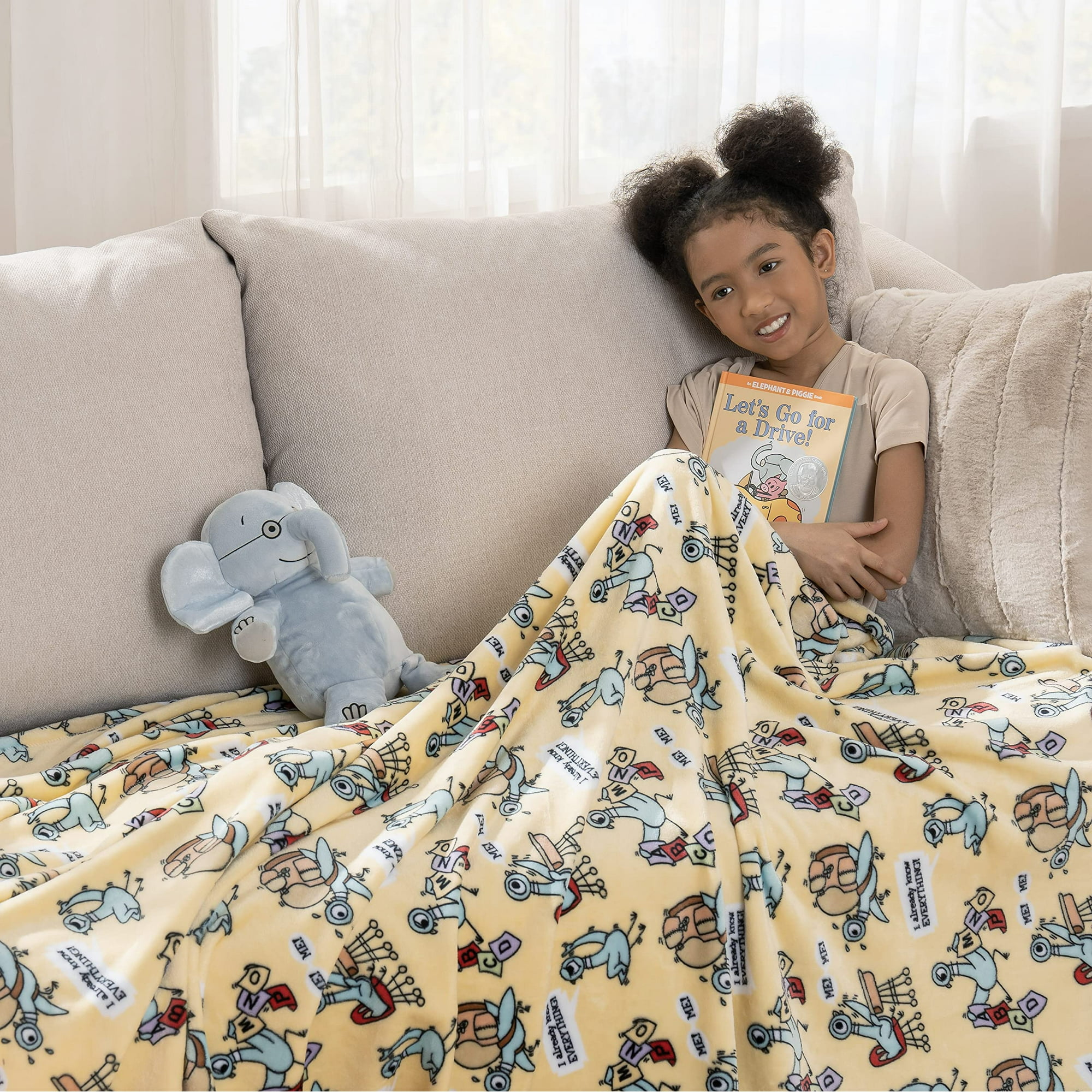 Berkshire Blanket Mo Willems VelvetLoft Luxury Soft Cozy Cute Kids Throw Blanket Gifts for Kids Pigeon School Yellow 50 in x 70 in Official Mo