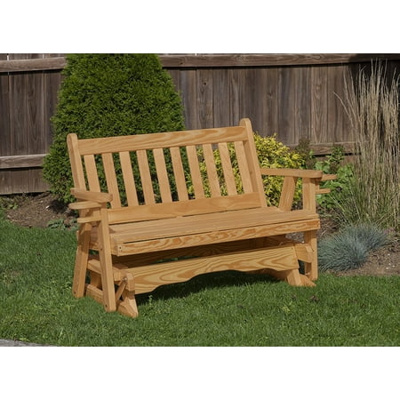 Heavy Duty Rocker Guards - Outdoor Garden Lawn Exterior 4 Ft Brown Finish Amish Heavy Duty 800 Lb Mission Kiln-Dried Pine Porch Glider With Cup Holders