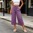 thumbnail image 2 of Horkkom Capri Pants for Women Cotton Elastic Waist Drawstring Pants Summer Casual Loose Pants with Pockets M, 2 of 8