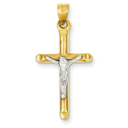 14k Two Tone Gold Hollow Latin Crucifix Pendant