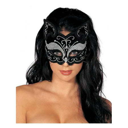 Adult Glitzy Cat Black And Silver Mardi Gras Mask