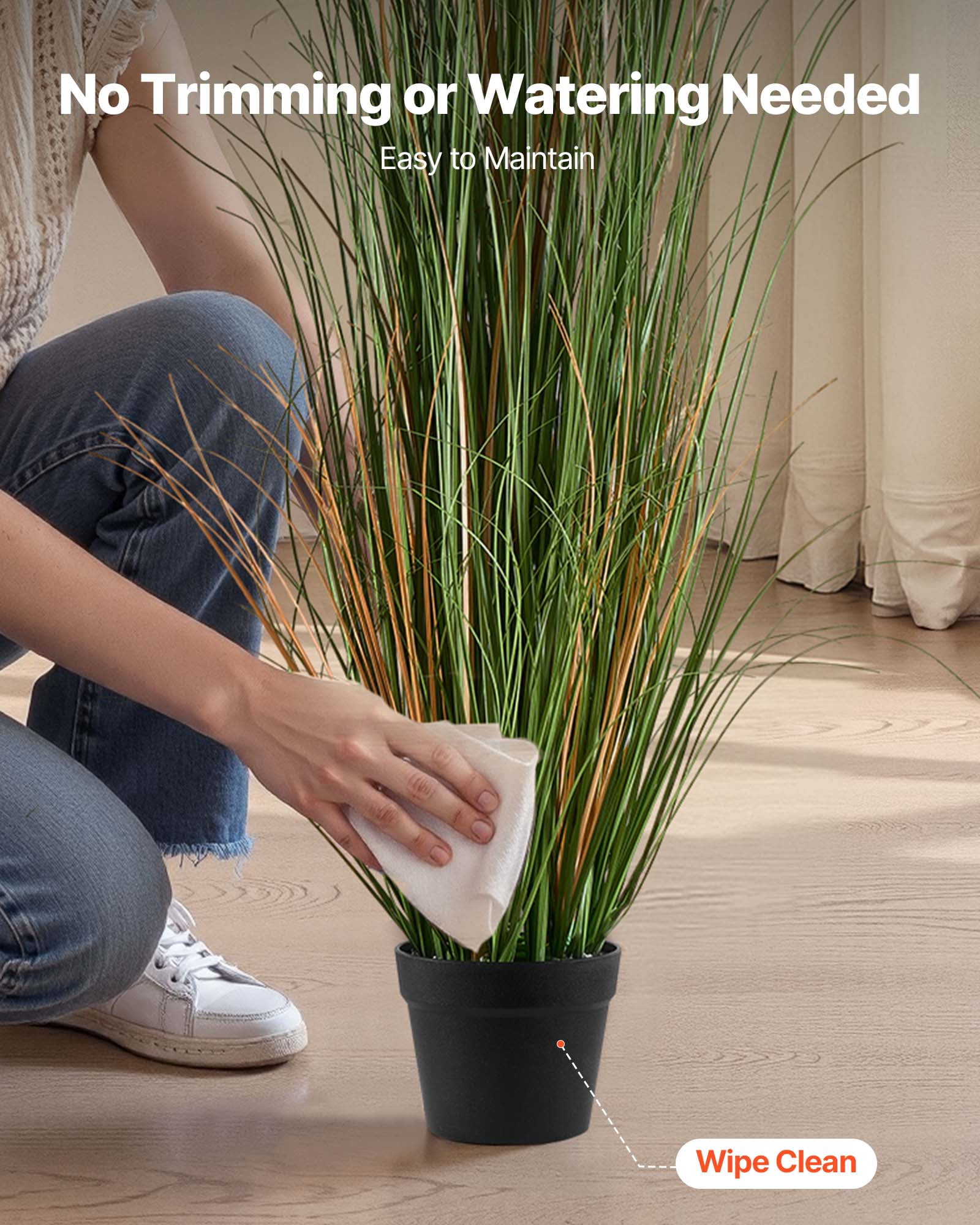 VEVOR Artificial Grass Plant, 2 Pack 47 inch Reed Flower Grass in Pot, Premium PVC Faux Fake Greenery Shrubs Plant for Indoor Outdoor House Home Garden Office Room Décor, Housewarming, Green