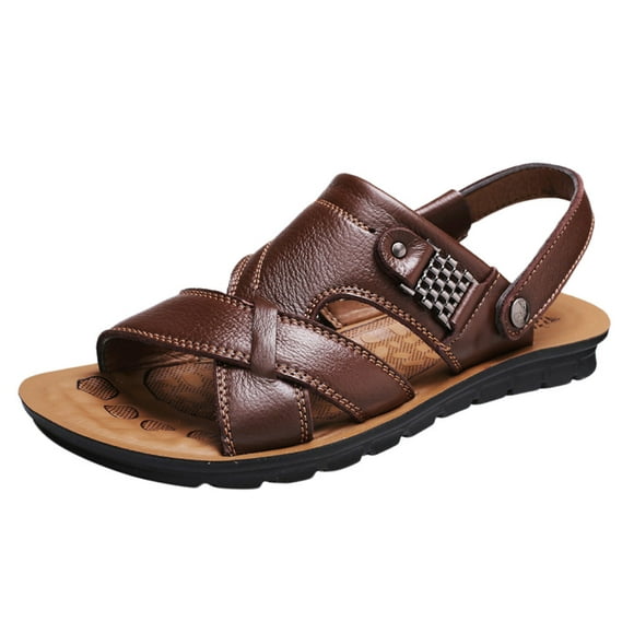 XZNGL Beach Shoes Mens Fashion Breathable Leather Beach Sandals Shoes Slides Outdoor Slippers