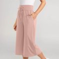 thumbnail image 4 of Riforla Capri Pants for Women Casual Summer Wide Leg Pants Stretch Palazzo Pants with Pockets Capris Womens Summer Pants Pink XL, 4 of 8