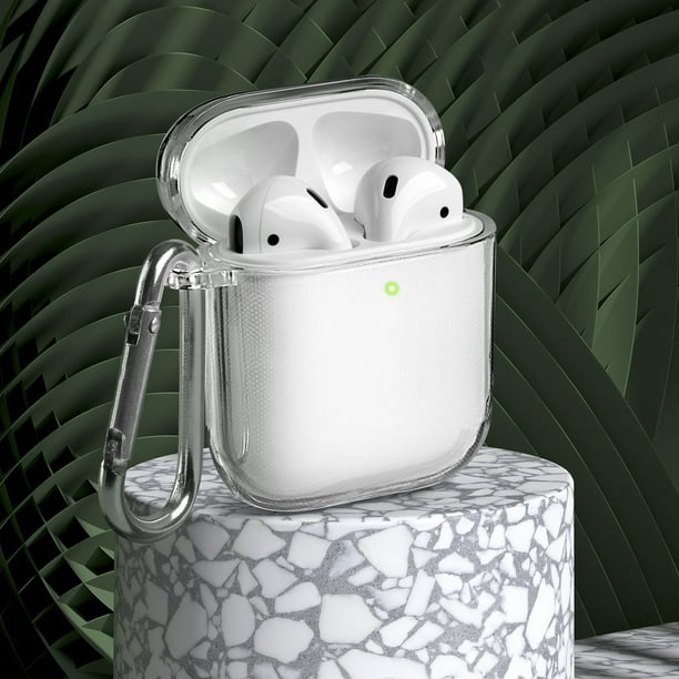 AirPods Case Clear [Front LED Visible], GMYLE TPU Protective Shockproof Earbuds Case Cover Skin with Keychain Kit Set Compatible for Apple AirPods 1 & 2 (Clear)