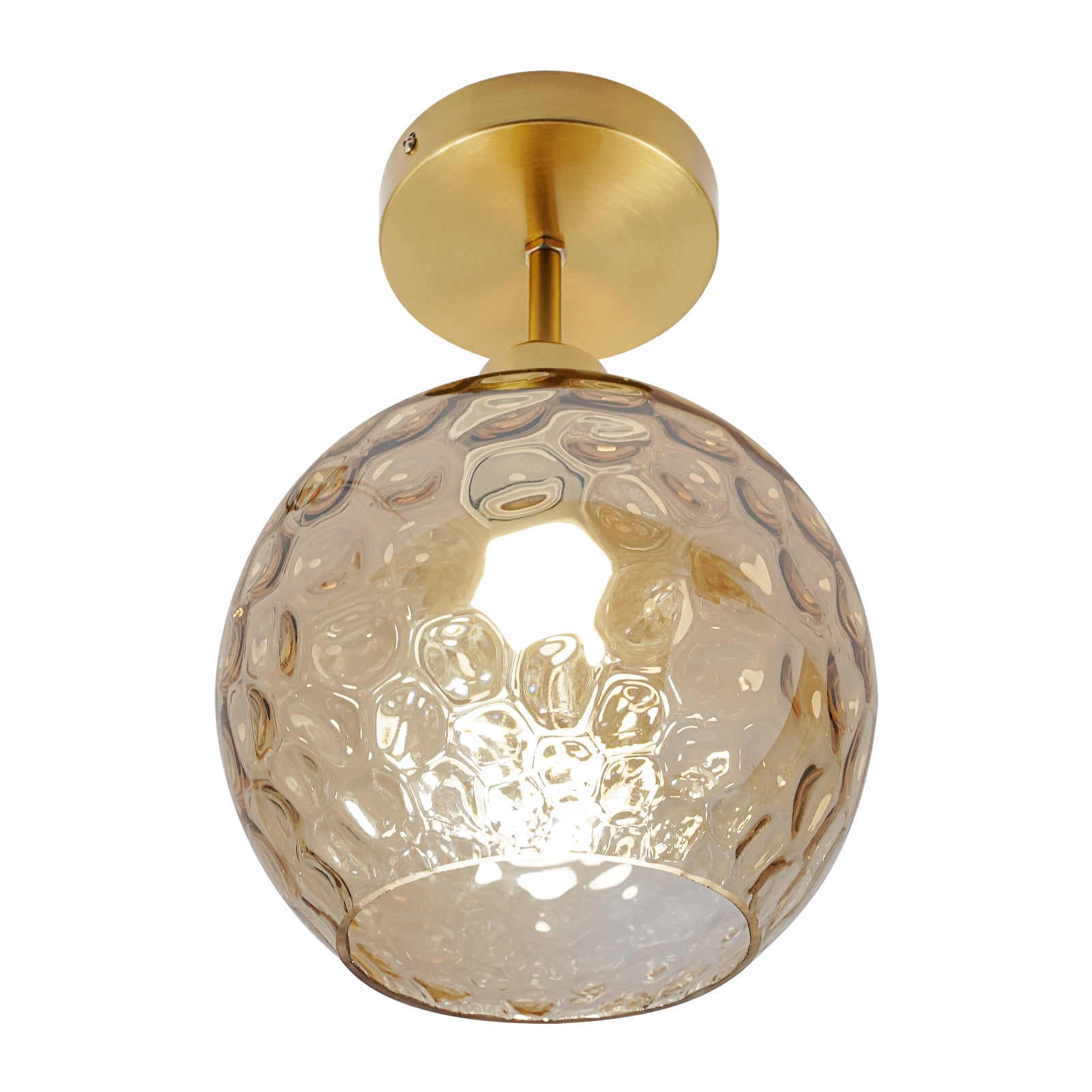 7.87" Semi Flush Mount Ceiling Light Fixtures, Vintage Ceiling Light Mid Century Close to Ceiling Light Dimmable Glass Shade Modern Ceiling Lamp for Hallway Bedroom Gold