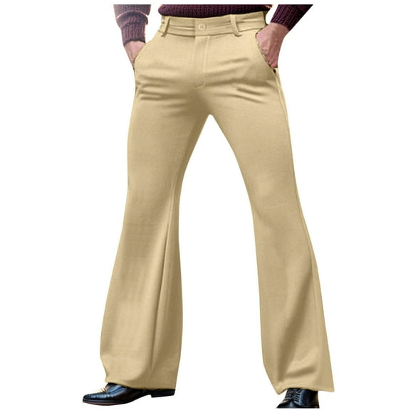 Amzcrzy Men's Pants Men Fashion Casual Solid Zipper Pocket Dress Flare Pants Trousers Men's Dress Pants Men Dress Pants Pants for Men Men's Clothing Slacks for Men
