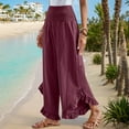 thumbnail image 6 of New Arrivals! Kilaqueen Pants for Women Casual Loose Fitness Beach Vacation Lounge Pants High Waist Wide Leg Pants Ruffle Hem Flowy Yoga Pants, 6 of 9