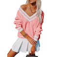thumbnail image 1 of Jersey Aoudery para mujer, cuello en V, sobredimensionado, tejido a rayas, 1 of 6