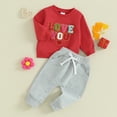 thumbnail image 2 of Bagilaanoe 2Pcs Toddler Baby Boy Valentine's Day Clothes Letter Embroidered Long Sleeve Sweatshirt Tops + Sweatpants 3M 6M 12M 18M 24M 3T Kids Pants Set, 2 of 8