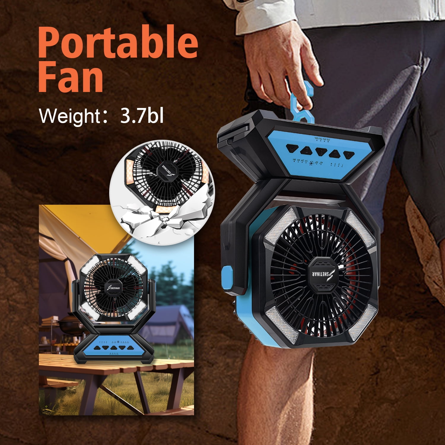 SHETINAR 20000mAh Rechargeable Fan Battery Powered Fan 4-Speed Tabletop Fan with Charging, Hooks, Timer, Portable Fan for Office,Bedroom,Outdoor,Power Outage,Hurricane,Travel.Blue