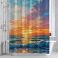 thumbnail image 2 of Impressionist Theme Bathroom Shower Curtain, Sunrise Ocean Oil Painting Waterproof Washable Soft Bath Curtain for Bathtub Decor with 12 Hooks&Grommet, 66x72 Inch, 2 of 9