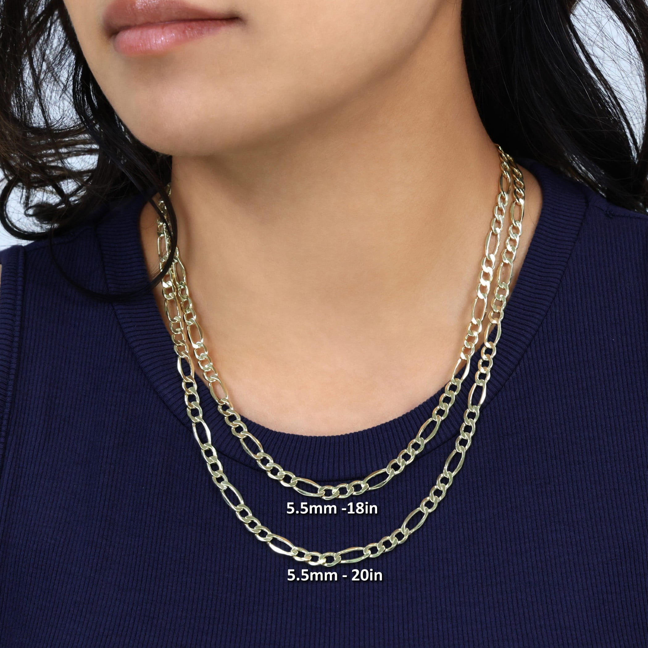 Nuragold 10k Real Yellow Gold Figaro Link 5.5mm Chain Necklace (16"-30") Italian Jewelry for Men & Women