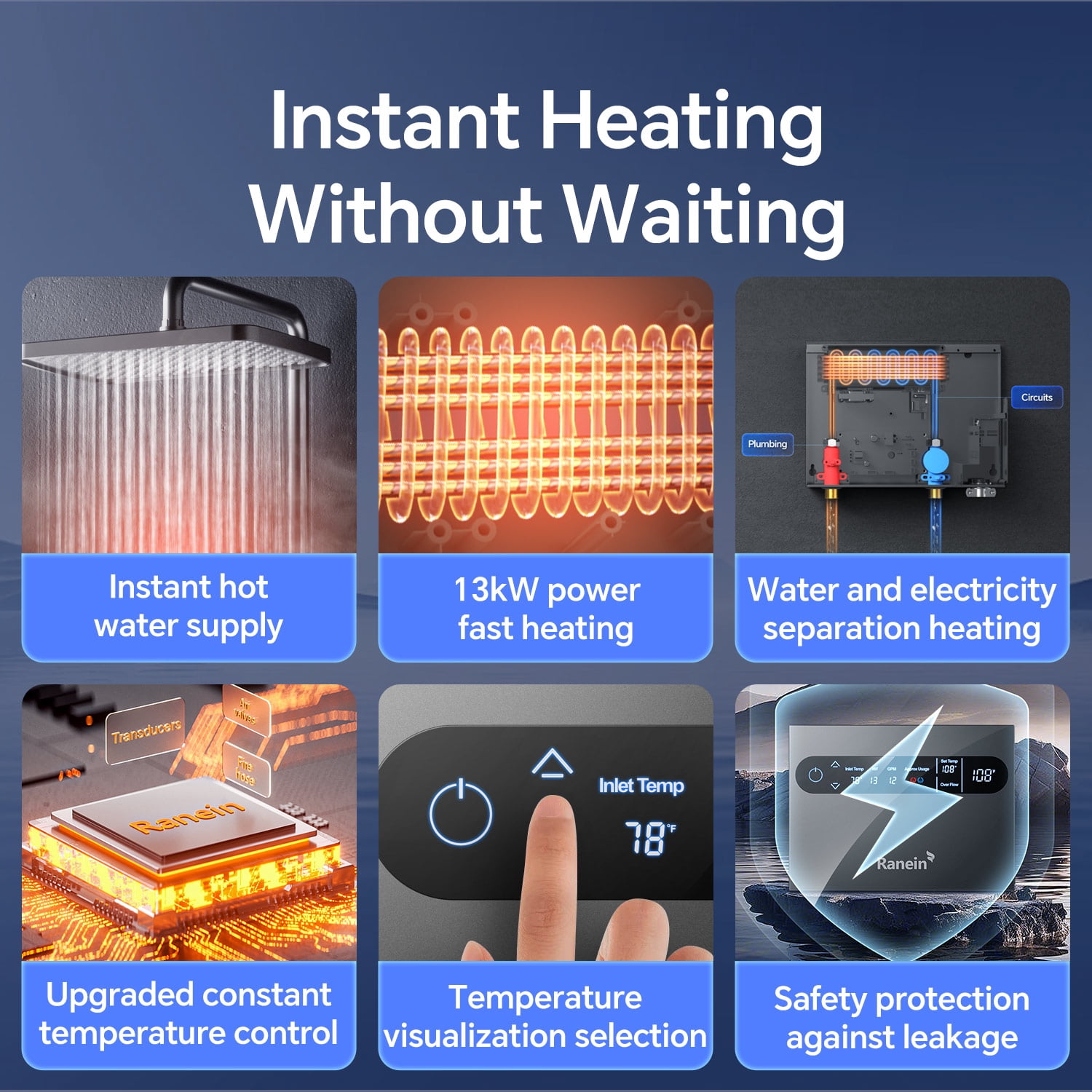 13kW Tankless Electric Water Heater, 240V on Demand Instant Endless Water Heater with LED Temperature Display for Whole House Shower