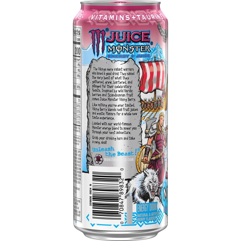 4 Pack) Monster Energy Juice, Viking Berry, Juice + Energy Drink