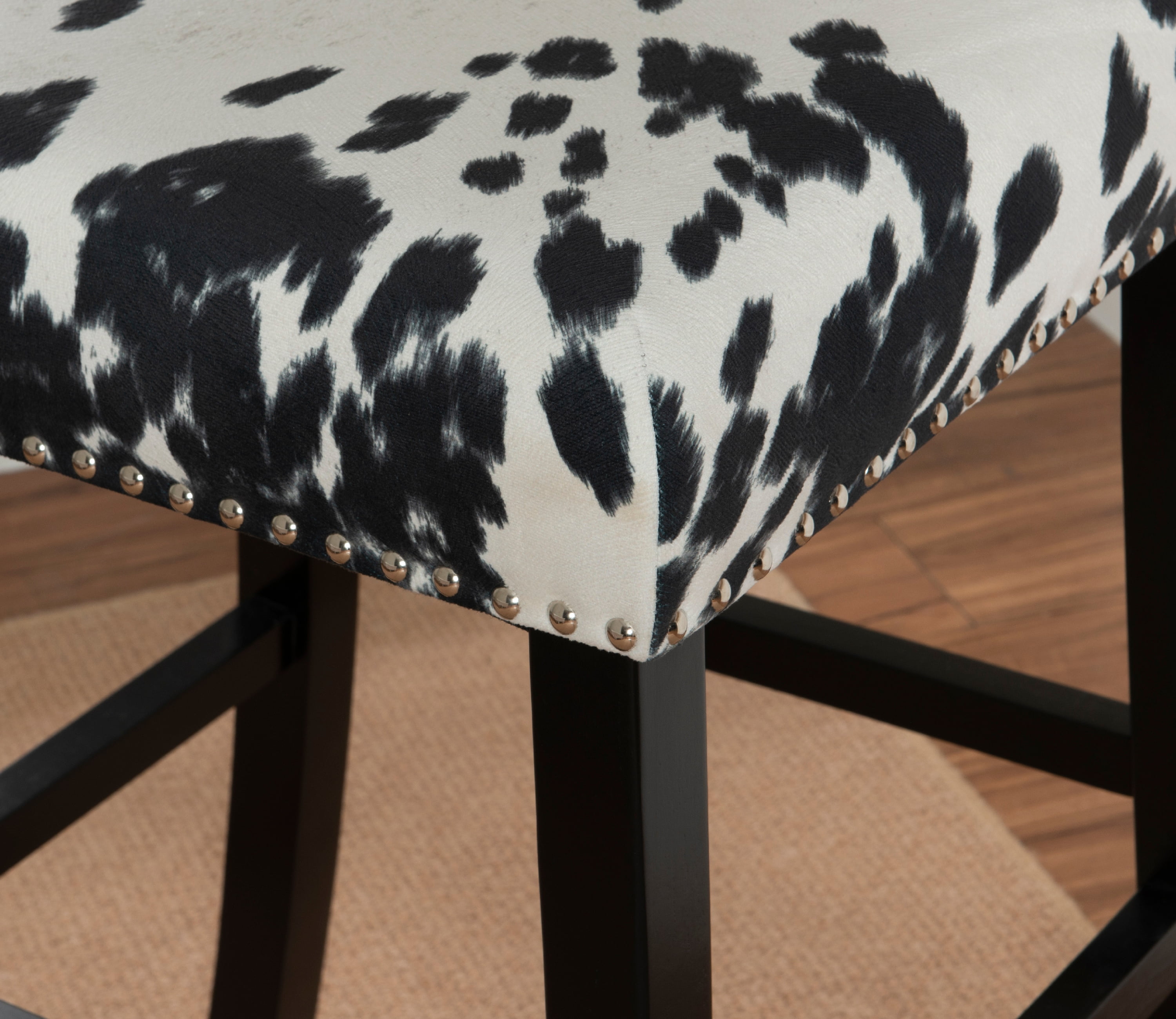 Linon Armond 30" Indoor Bar Stool, Black Cow Print Fabric