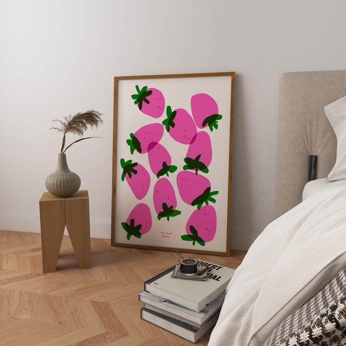 Pink Strawberries Trendy Poster Kitchen Gallery Wall Home Bedroom And Living Room Decor