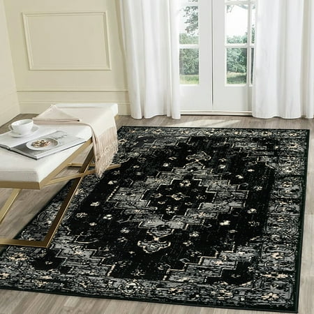 Outdoor Jute Rug 8x10 LR Home Infinity 8x10 Gray Black Geometric Medallion Distressed Border Persian Indoor Area Rug ()