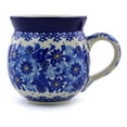 thumbnail image 3 of Polish Pottery Bubble Mug 12oz Polmedia Blue Poppy Wreath Theme UNIKAT Hand Painted in Boleslawiec, Poland + Certificate of Authenticity, 3 of 6
