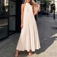 thumbnail image 4 of Miluxas Women's High Neck Sleeveless Pleated Maxi Dress A-Line Casual Loose Flowy Long Dress Cocktail Party Dress Summer Beach Vacation Outfits Beige, 4 of 5