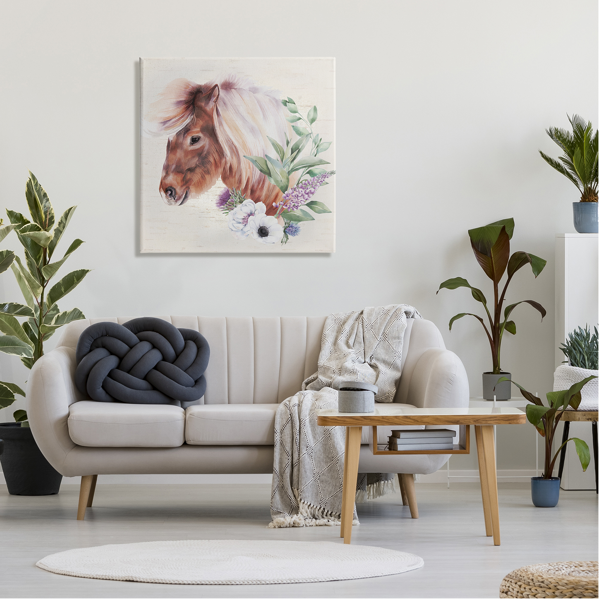 Stupell Horse Portrait Lilac Blossom Bouquet Animals & Insects Painting Gallery Wrapped Canvas Print Wall Art
