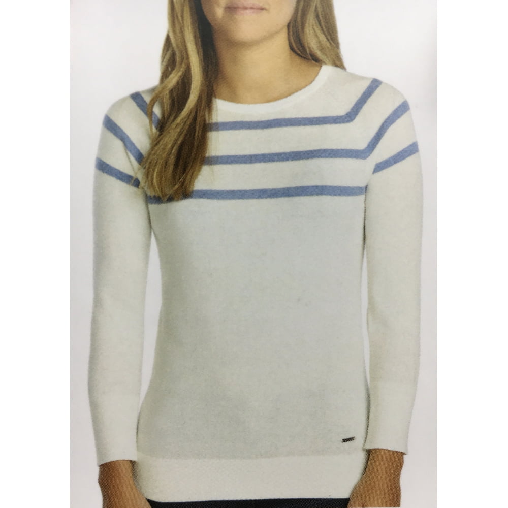 Nautica Nautica Women's Striped Crew Neck Sweater, Slate Blue Heather