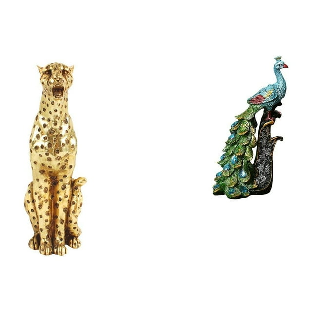 Escultura De Pavo Real Y Guepardo Dorado, Centro De Mesa Decorativo, Elegante Adorno De Mesa Para Oficina, Dormitorio, Sala De Estar, Colección De Decoración Del Hogar