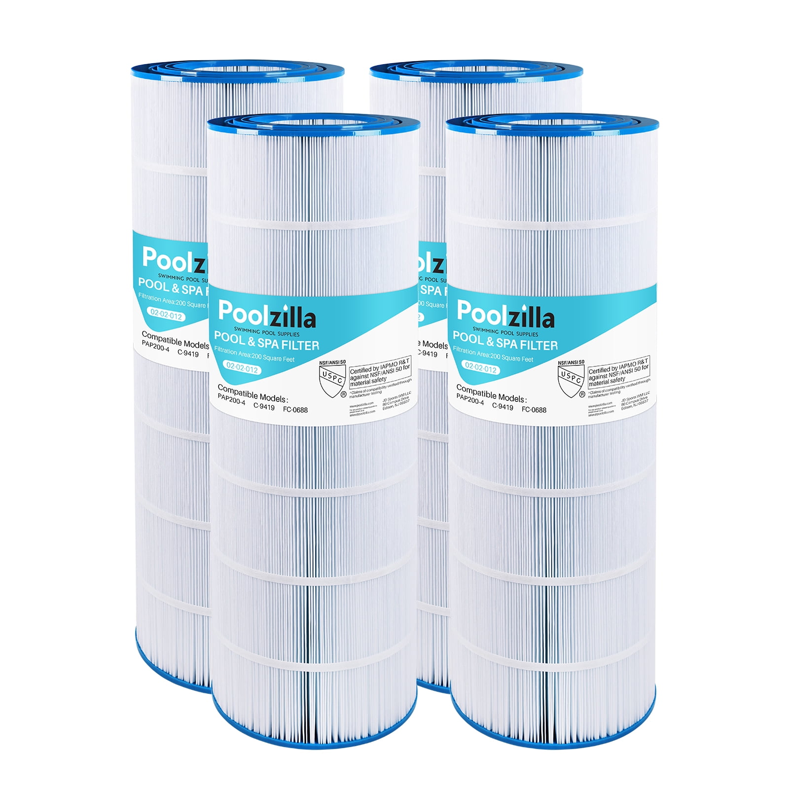 Poolzilla 4 Pack Pool Filter Cartridge Replacement for PAP200, Pentair