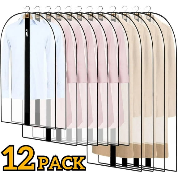 12 Pack 40" to 55'' Garment Bags for Storage, Clothes Covers Dress Bags Clear Plastic Hanging Garment Bags with Zipper for Closet Storage